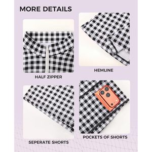 Robe de tennis et de golf pour femmes, manches longues, à carreaux, fermeture éclair, mini-jupe, tenue de sport pour entraînement - Product Image 5