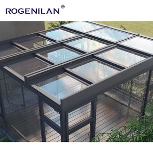 Pergola de patio Rogenilan avec toit personnalisé, fenêtres coulissantes empilables, gazebo avec grande vue, puits de lumière pliants en aluminium et verre pour les maisons - Product Image 3