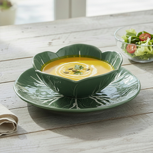 Service de table <span class=keywords><strong>portugais</strong></span> à motif chou vert, assiettes et bols en céramique style vintage. - Product Image 3