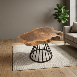 Mesa de Centro de Madera Natural con Base de Hierro - Diseño Rústico Moderno, Duradera y Fácil de Limpiar, Muebles para Sala de Estar - Product Image 2