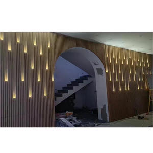 ไม้กันน้ําและกันไฟดูไม้ลามิเนต PVC พลาสติกคอมโพสิต WPC เส้นใยไม้ไผ่ <span class=keywords><strong>DIY</strong></span> ขลุ่ย 3d ผนังแผงไฟ LED - Product Image 3