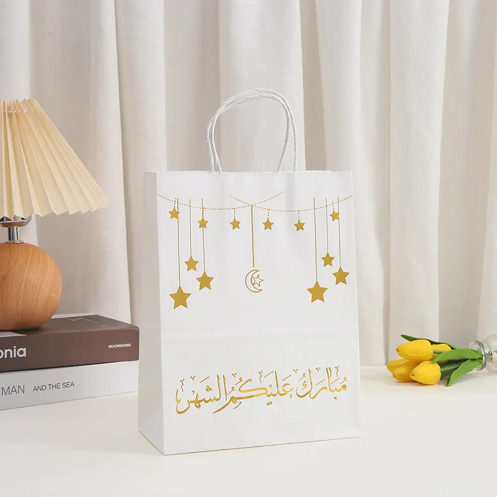 ラマダンクラフトペーパーキャンディーバッグイードムバラックスターギフト包装バッグイスラム教徒のイスラム党の装飾ビスケットトリートバッグ
