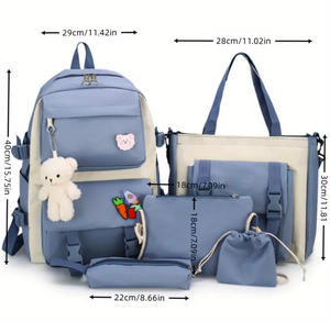 Set di 5 Zaini Scolastici Impermeabili in Tela Stile Coreano di Grande Capacità e alla Moda per Studenti delle Scuole Medie - Product Image 2