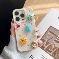 Coques de téléphone portable 3D DIY pour iPhone 13 14 15 Pro Max, dessins animés amusants, silicone souple, trous et breloques, compatibles avec tous les modèles