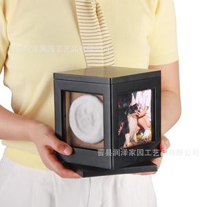 Pet Cremation <b>Urn</b> Square Black Wood Rotatable With Paw Print Design For Dogs And <b>Cats</b> - Product Image 4