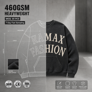 Sweat-shirt à col rond surdimensionné pour homme Ramax, imprimé lettres brodées, poche, pull en coton tricoté, streetwear, automne - Product Image 1