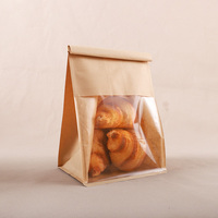 Sac à pain grillé en papier kraft brun blanc avec fenêtre transparente et languette de cravate en étain emballage plastique jetable de qualité alimentaire