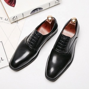 Chaussures habillées en cuir véritable pour hommes, style Oxford, à lacets, bout carré, couleur noire unie, pour le bureau et la carrière, toutes saisons, semelle extérieure en caoutchouc - Product Image 4