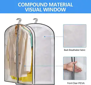 Bolsas de ropa transparentes para colgar ropa, bolsas de traje con fuelle para almacenamiento, abrigos, funda de ropa con cremallera