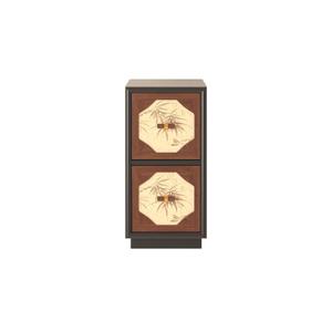 Vintage Style <b>Narrow</b> Bamboo Leaf Nightstand Dark Brown Wood <b>Storage</b> Cabinet For Bedroom - Product Image 5