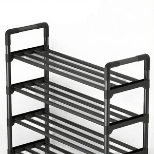 Nassan Modern Black Iron Panel Multi-Layer Adjustable Height <b>Folding</b> <b>Shoe</b> <b>Rack</b> 11 Pair Capacity Standing Living Room Furniture - Product Image 3