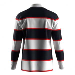 เสื้อโปโลชายแบบสวมใส่สบาย แห้งเร็ว ลายทาง แขนยาว สำหรับเล่นกอล์ฟหรือรักบี้ - Product Image 2