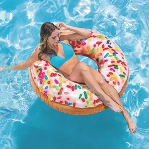 BSCI Inflatable Donut Swim Ring Sprinkle Donut Tube PVC Inflatable Tube Ring Large Tube Toy Inflatable Swim Ring For Kids