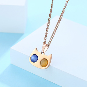 Cute Cat-Themed <b>Titanium</b> Steel Necklace With Bezel Setting Geometric Cartoon Design Unisex Sweater <b>Chain</b> Gift - Product Image 1