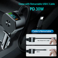 Chargeur de voiture USB C 65W à charge ultra rapide avec affichage de la tension et câble Type C rétractable pour iPhone 16 – Produits Dropshipping 2025