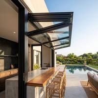 Ventanas Plegables de Aluminio con Revestimiento Negro de Diseño Moderno para Restaurante, Cafetería, Bar, Ventanas Plegables de Vidrio para Servicio