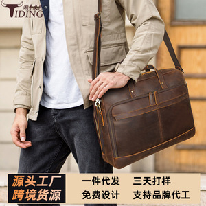 Tiding Retro Genuine Leather <b>Briefcase</b> Men Large Capacity Business Bag Dark Brown Multifunctional Shoulder Crossbody - Product Image 5