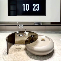 Table basse Runwood moderne italienne avec base en PRV et plateau en verre, ensemble de meubles de salon circulaires, simplicité, rotative et réglable