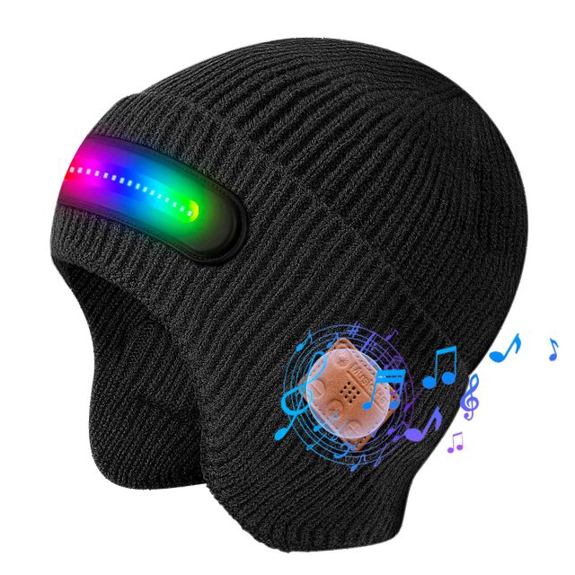Wholesale LED Light Wireless Beanie Hat - OEM/ODM Knit Music Hat with Built-in Headphones & Flashlight for Winter Sports Outdoor