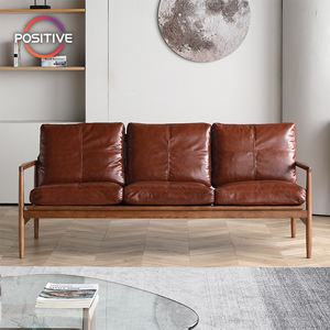 Canapé américain moderne <span class=keywords><strong>en</strong></span> bois massif <span class=keywords><strong>en</strong></span> <span class=keywords><strong>cuir</strong></span> <span class=keywords><strong>Salon</strong></span> de petite taille Canapé trois places rétro simple à rangée droite YP-D121 - Product Image 1