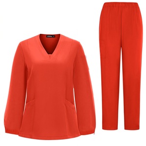 Women's <b>Scrub</b> <b>Set</b> Long Sleeve V Neck Elastic Waist Lightweight Moisture Wicking Hospital Uniform Split <b>Set</b> For Dental Medical - Product Image 2