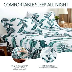 Tùy Chỉnh Mềm Khăn Ga Giường Đặt <span class=keywords><strong>4PC</strong></span>-Mềm Làm Mát Sợi Nhỏ Hoa In Tấm Thực Vật Lá Tấm Bộ Đồ Giường Đặt - Product Image 5