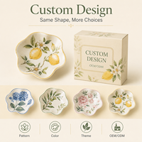 Plateau à bijoux en céramique personnalisé, motif floral botanique, forme de fleur ondulée, pour bagues, boucles d'oreilles, bracelets, OEM ODM, boîte cadeau, vente en gros