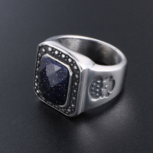 แหวนกะโหลกย้อนยุคฝังหินทรายสีน้ำเงินสำหรับผู้ชายเครื่องประดับแฟชั่น SA699 - Product Image 4