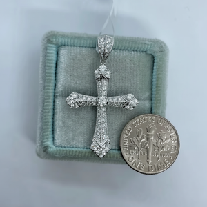 จี้รูปกางเขนอาร์ตเดโคประดับเพชรโมอิสซาไนต์ทรงกลม เงินแท้ 925 เครื่องประดับศาสนาคริสต์ จี้และเครื่องราง - Product Image 1