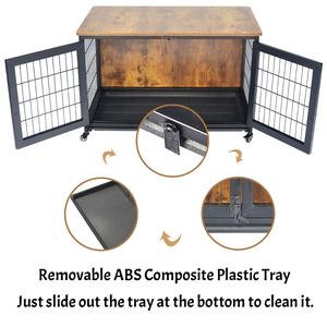 Jaula para Perros de Diseño Transpirable, Amplia Mansión para Mascotas de Madera/Metal con Ruedas con Bloqueo y Bandeja de Plástico Fácil de Limpiar - Product Image 4