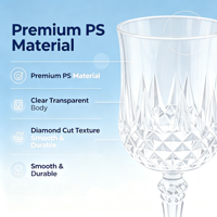 Gobelet à vin en plastique transparent de 220 ml (7,44 oz) en forme de diamant, portable et traditionnel, pour les fêtes, qualité alimentaire