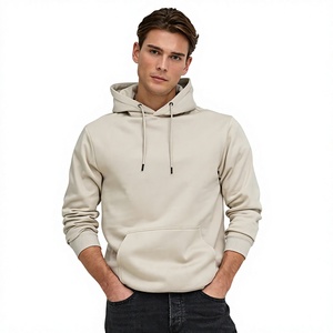 Sudadera con Capucha para Hombre, Color Beige Sólido, Manga Larga, Informal, con Bolsillo Tipo Canguro - Product Image 3