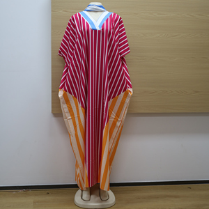 Nouvelle Robe Kaftan Longue Décontractée d'Été 2026 Rayée Rose et Bleue à Col en V Grande Taille, Robe Maxi Ample Africaine pour Femme, <span class=keywords><strong>Boubou</strong></span> Sénégalais - Product Image 5