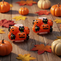 Halloween Orange Kürbis mit Gruseligem Gesicht Kleine Schwarze Katze Weiße Perlen Schleifendesign Klare Zucker-Acrylperlen