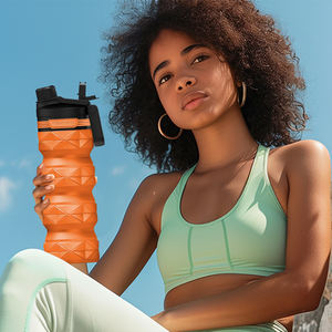 Botella de agua de silicona plegable grande Botella de viaje de silicona telescópica con asa para senderismo al aire libre - Product Image 3