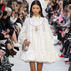 Французское белое платье-пачка с высокой талией на весну и осень 2022, платье-рубашка оверсайз с длинным рукавом и завышенной талией