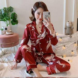 Spitzen-Seiden-Pyjama Damen Blumen-Pyjama Nachtwäsche Sexy 2-teiliges Nachthemd Bild - Product Image 1