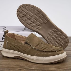 Chaussures bateau en cuir à enfiler, bout rond, semelle intermédiaire respirante en EVA, semelle extérieure en caoutchouc, chaussures décontractées d'été pour hommes - Product Image 3
