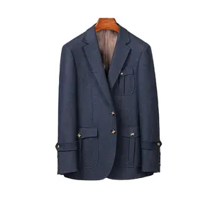 Erkek kalınlaşmış sonbahar/kış ceket Slim Fit Set için özel lacivert yün seti
