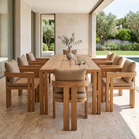Ensemble de table et chaises de salle à manger d'extérieur en teck à lattes, résistant aux intempéries, de luxe, résistant aux UV, meubles de villa