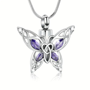 Cremação Borboleta Urna Colar Jóias para Cinzas para Mulheres Aço Inoxidável Incrustado Cristal Memorial Pingente - Product Image 6