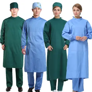 100%cotton Surgical Gown Washable Reusable Gown with Long Sleeve Elastic Cuff Unisex Cotton OEM style