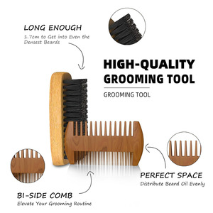 ชุดดูแลเคราสำหรับผู้ชาย แปรงขนหมูป่าธรรมชาติ หวีสองด้าน กรรไกร ชุดอุปกรณ์ดูแลเครา - Product Image 4