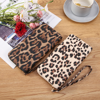 Dompet Pendek Wanita Motif Leopard Zebra, Tempat Kartu, Bahan PU Polyester, Grosir OEM