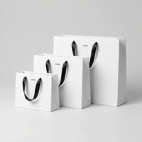 Sacs shopping en papier carton ivoire de luxe, logo personnalisé, impression dorée, poignée en ruban satiné, pour bijoux, cosmétiques, cadeaux, artisanat, bougies