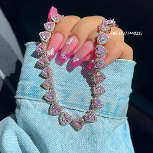 FOXIホット販売女性ダイヤモンドアイスアウト真鍮シルバー18kゴールドメッキダブルハートファッションジュエリーネックレス女性用 - Product Image 1