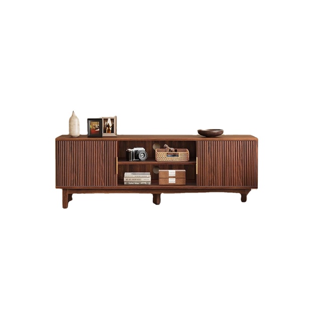 54 Inch Fluted TV Stand for TVs Mid-Century Modern Entertainment Center with Storage, Brown for Living Room Bedroom
