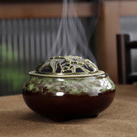 Brûleur d'encens en céramique céladon pour aromathérapie, support de plateau à charbon de bois, idéal pour la décoration intérieure