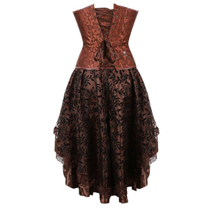 <strong>Women</strong> <strong>Plus</strong> <strong>Size</strong> Steampunk Gothic Corset Overbust Corset Top Skirt <strong>Costume</strong> WDEC-038 - Product Image 3