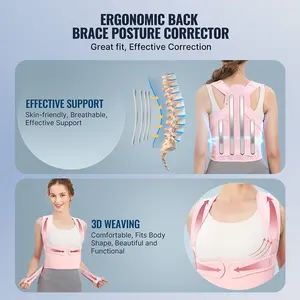 FSPG Custom Full Back Support Shoulder Straightener Upper And Lower Back Pain Relief Pink Color Posture Corrector